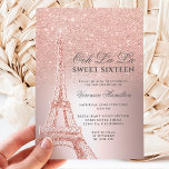 Invitation Tour Eiffel rose or parties scintillant métallique<br><div class="desc">Un sweet sixteen moderne,  chic et glamour avec une parties scintillant en or rose dessinée à la main thème Paris Tour Eiffel avec parties scintillant en or rose,  sombre dégradé scintille sur arrière - plan chic en feuille métallique.</div>