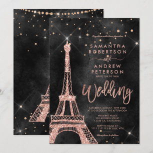 Invitation Tour Eiffel rose or parties scintillant noir maria