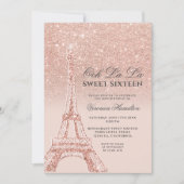 Invitation Tour Eiffel rose or parties scintillant rose rose  (Devant)