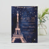 Invitation Tour Eiffel rose or parties scintillant scintillan (Debout devant)