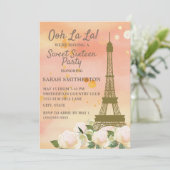 Invitation Tour Eiffel rose Orange Blanc Floral Sweet 16 (Debout devant)