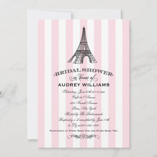Invitation Tour Eiffel rose Paris Fête des mariées Mariage (Devant)