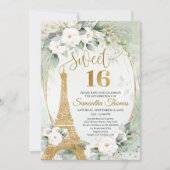 Invitation Tour Eiffel roses blanches verdure or ovale (Devant)