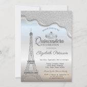 Invitation Tour Eiffel, Roulettes d'argent Quinceañera (Devant)