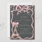 Invitation Tour Eiffel Ruban Rose Points Gris Sweet 16 (Devant)