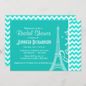 Invitation Tour Eiffel sur Aqua Color Chevron (Devant / Derrière)