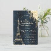 Invitation Tour Eiffel, Tiara, Déchets bleu foncé Quinceañera (Debout devant)