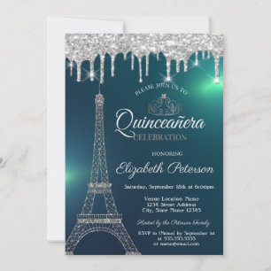 Invitation Tour Eiffel, Tiara, Dérivées Vertes Quinceañera