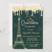 Invitation Tour Eiffel, Tiara, Dérivées Vertes Quinceañera (Devant)