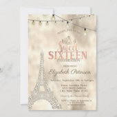 Invitation Tour Eiffel, Tiara Gold Lights Sweet 16 (Devant)