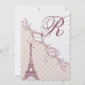 Invitation Tour Eiffel Vintage Damask Argent Peony Lavender (Dos)