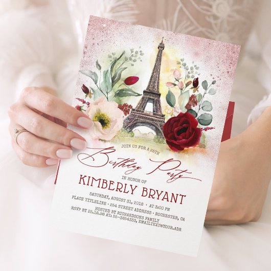 Invitation Tour Eiffel Vintage Paris Rose Gold Anniversaire