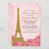 Invitation Tour Eiffel vintage Roses roses roses (Devant / Derrière)