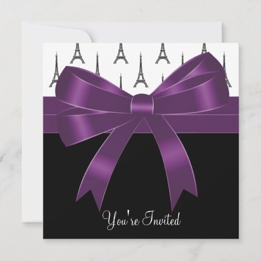 Invitation Tour Eiffel Violet Prune Fête de Paris (Devant)