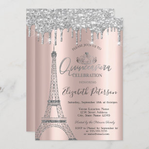 Invitation Tour GlitterEiffel, Tiara, Déchets Silver Quinceañ