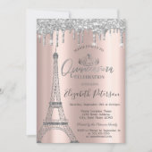 Invitation Tour GlitterEiffel, Tiara, Déchets Silver Quinceañ (Devant)