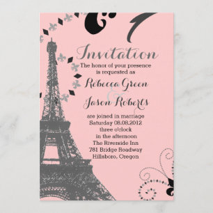 Invitation tour mariage moderne rose tour eiffel vintage pari