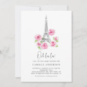 Invitation Tour Ooh la Eiffel Baby shower Floral rose (Devant)