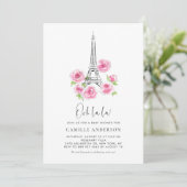Invitation Tour Ooh la Eiffel Baby shower Floral rose (Debout devant)