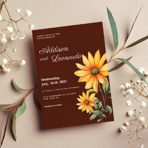 Invitation Tourbe brun menthe tournesol fleurs mariage