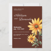 Invitation Tourbe brun menthe tournesol fleurs mariage (Devant)