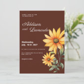 Invitation Tourbe brun menthe tournesol fleurs mariage (Debout devant)