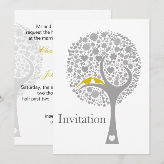 Invitation tourbière jaune lovebirds mod mariage invite (Devant / Derrière)