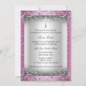 Invitation Tourbillon Argent Rose & Croix Baptême (Devant)