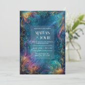 Invitation Tourbillon céleste de teintes sarcelle, violette e (Debout devant)