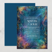 Invitation Tourbillon céleste de teintes sarcelle, violette e (Devant / Derrière)