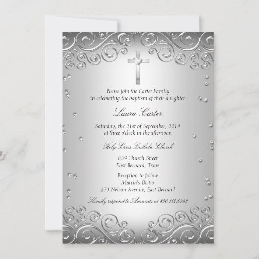 Invitation Tourbillon d'argent et baptême/célébration de la n (Devant)