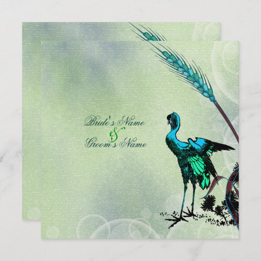 Invitation Tourbillon de grue mariage vert bleu (Devant / Derrière)