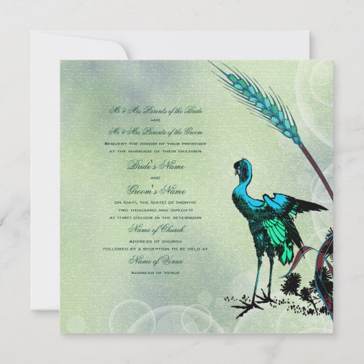 Invitation Tourbillon de grue mariage vert bleu (Dos)