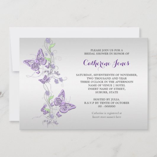 Invitation Tourbillon de papillon argenté violet (Devant)