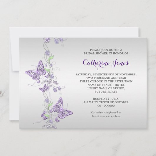 Invitation Tourbillon de papillon argenté violet (Devant)