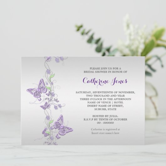 Invitation Tourbillon de papillon argenté violet (Debout devant)
