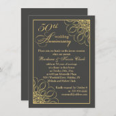 Invitation Tourbillon doré 50e anniversaire de mariage (Devant / Derrière)