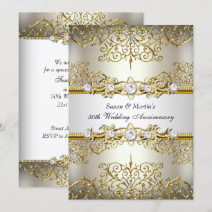 Invitation Tourbillon Floral Doré Clair 50e Anniversaire de M