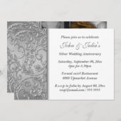 Invitation Tourbillon floral mariage d'anniversaire argent (Devant / Derrière)