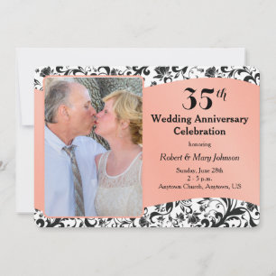 Invitation Tourbillon noir et corail 35e anniversaire de mari