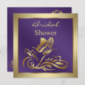 Invitation Tourbillon violet et or et Fête de l'mariée papill (Devant / Derrière)