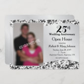 Invitation Tourbillonnement noir et argent 25e anniversaire d (Devant / Derrière)