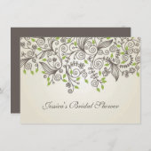 Invitation Tourbillons Brown et Fête de l'mariée feuille vert (Devant / Derrière)