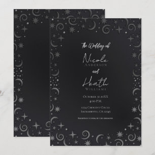 Invitation Tourbillons Célestes Argentés de Mariage Fantaisis