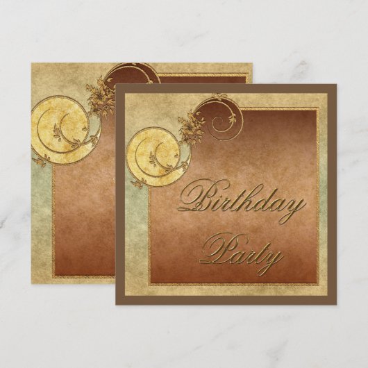 Invitation Tourbillons Classy Or & Floral Feminine Anniversai (Devant / Derrière)