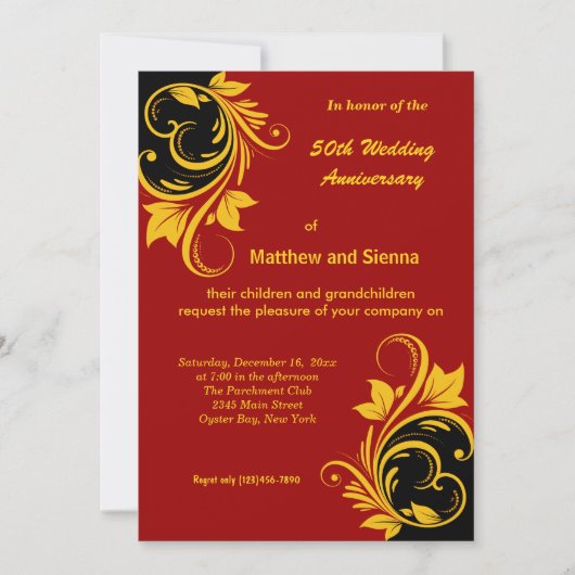 Invitation Tourbillons d'or Anniversaire (Devant)