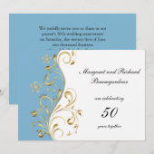 Invitation Tourbillons d'or bleu clair 50e anniversaire de ma (Devant / Derrière)
