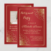 Invitation Tourbillons d'or sur rouge foncé Parti de la retra (Devant / Derrière)