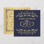 Invitation Tourbillons dorés, cœurs unis 50e anniversaire (Devant / Derrière)