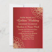 Invitation Tourbillons dorés sur fond rouge 50e anniversaire (Dos)